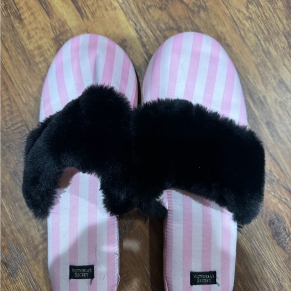 Victoria's Secret Pink and Black Striped Slippers